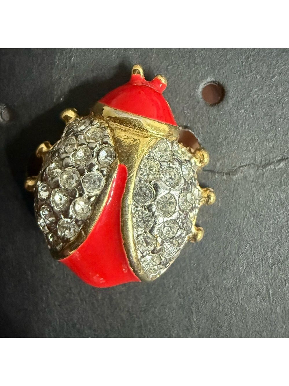 Vintage Lady Bug Brooch Goldtone Rhinestone Enamel Small Vintage 90s - Picture 1 of 3